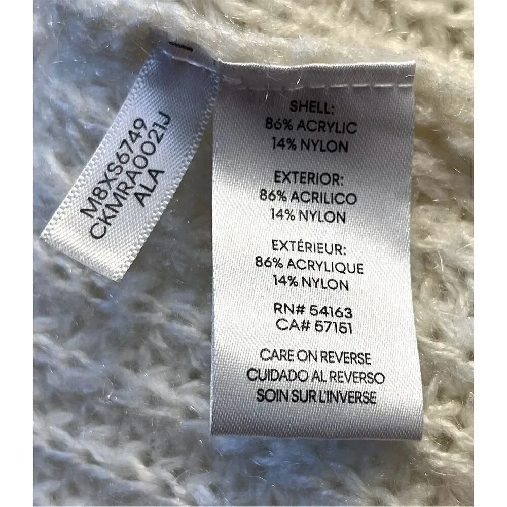 Calvin Klein Women's Ivory Mock Neck Knit Pullover Fanny Sweater S Warm Cozy